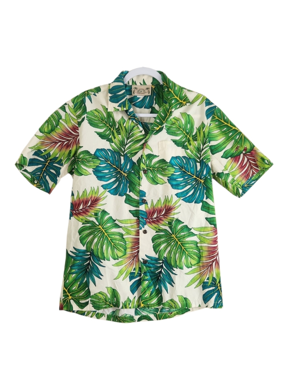 Vtg E&K Fashion Medium Vibrant Hawaiian Shirt Monsterra Print Made In Hawaii